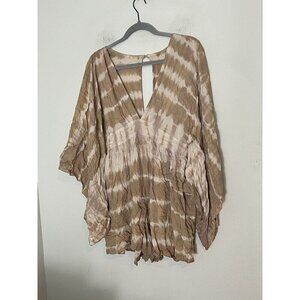 Tiare Hawaii Tan Cream Tie Dye Wide Sleeve Romper Size M/L